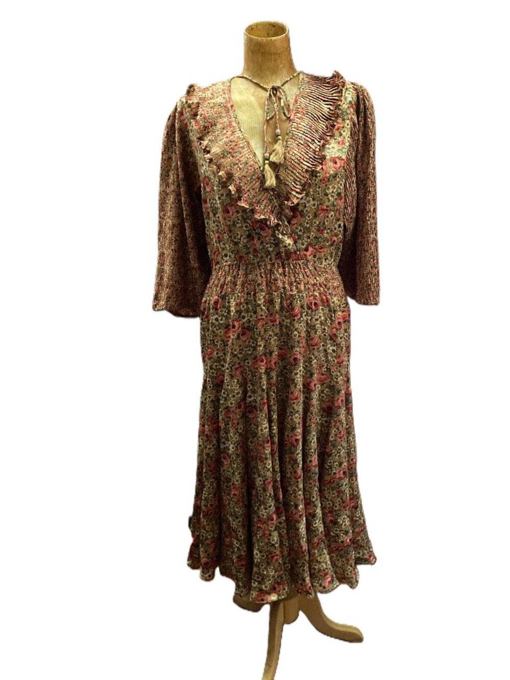 Diane Freis Original VTG Georgette Floral Bohemian Maxi Dress M-L